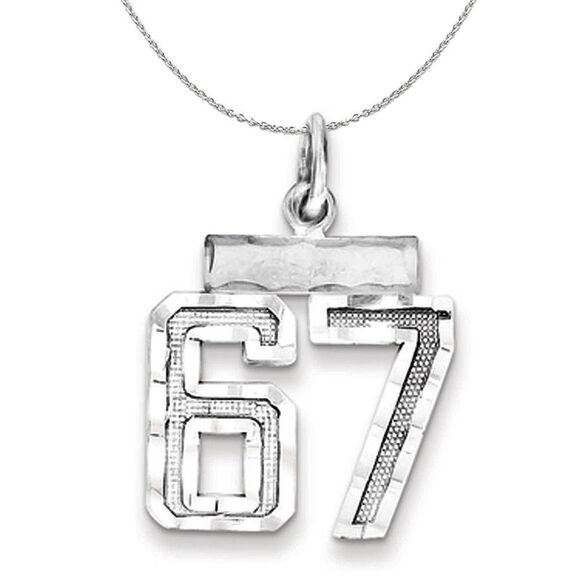 Silver, Varsity Collection, Small D/C Number 67 Necklace - 24 In - Picture 1 of 8